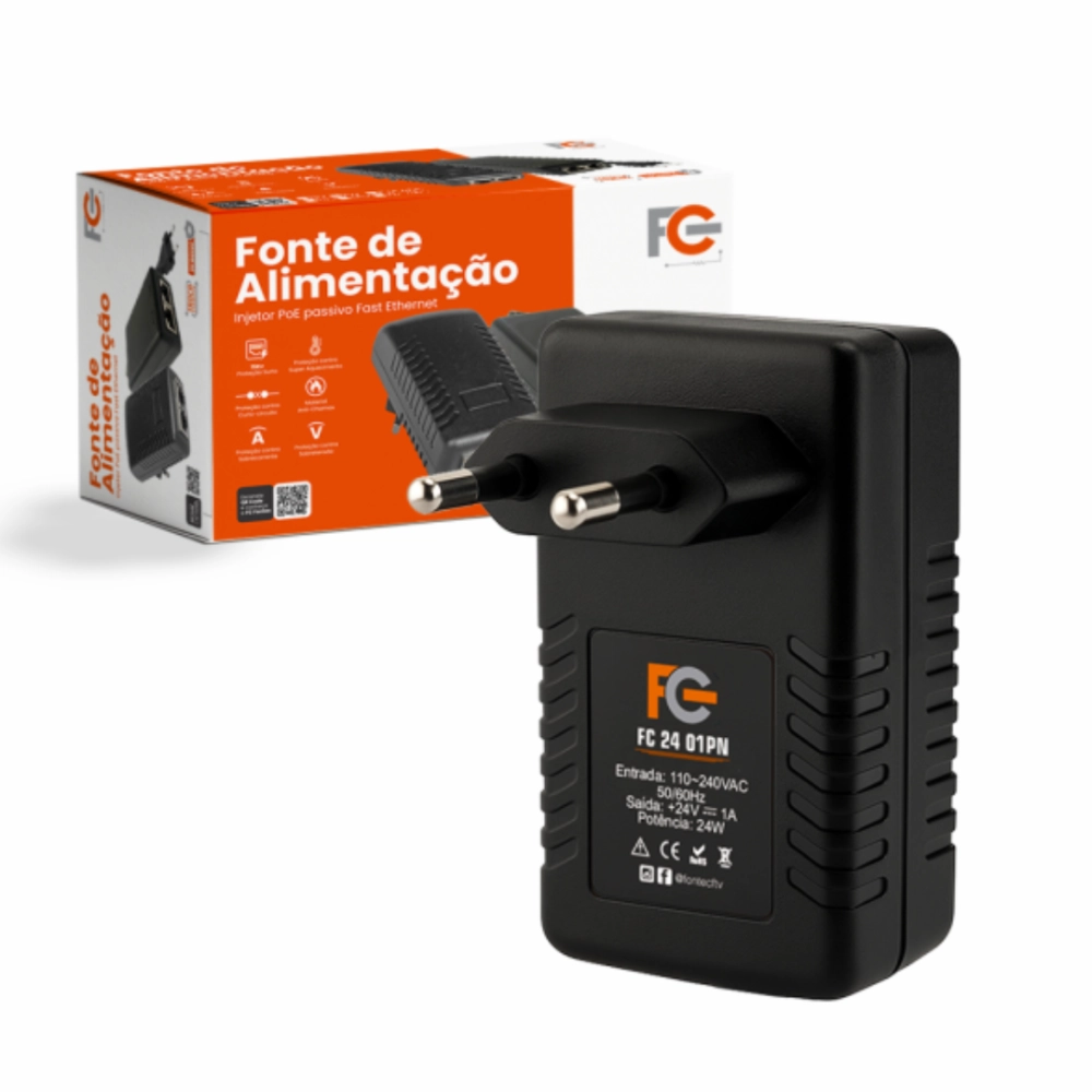FONTE ELETRONICA DESKTOP POE 24V 1A FCA, FC FONTES, 
