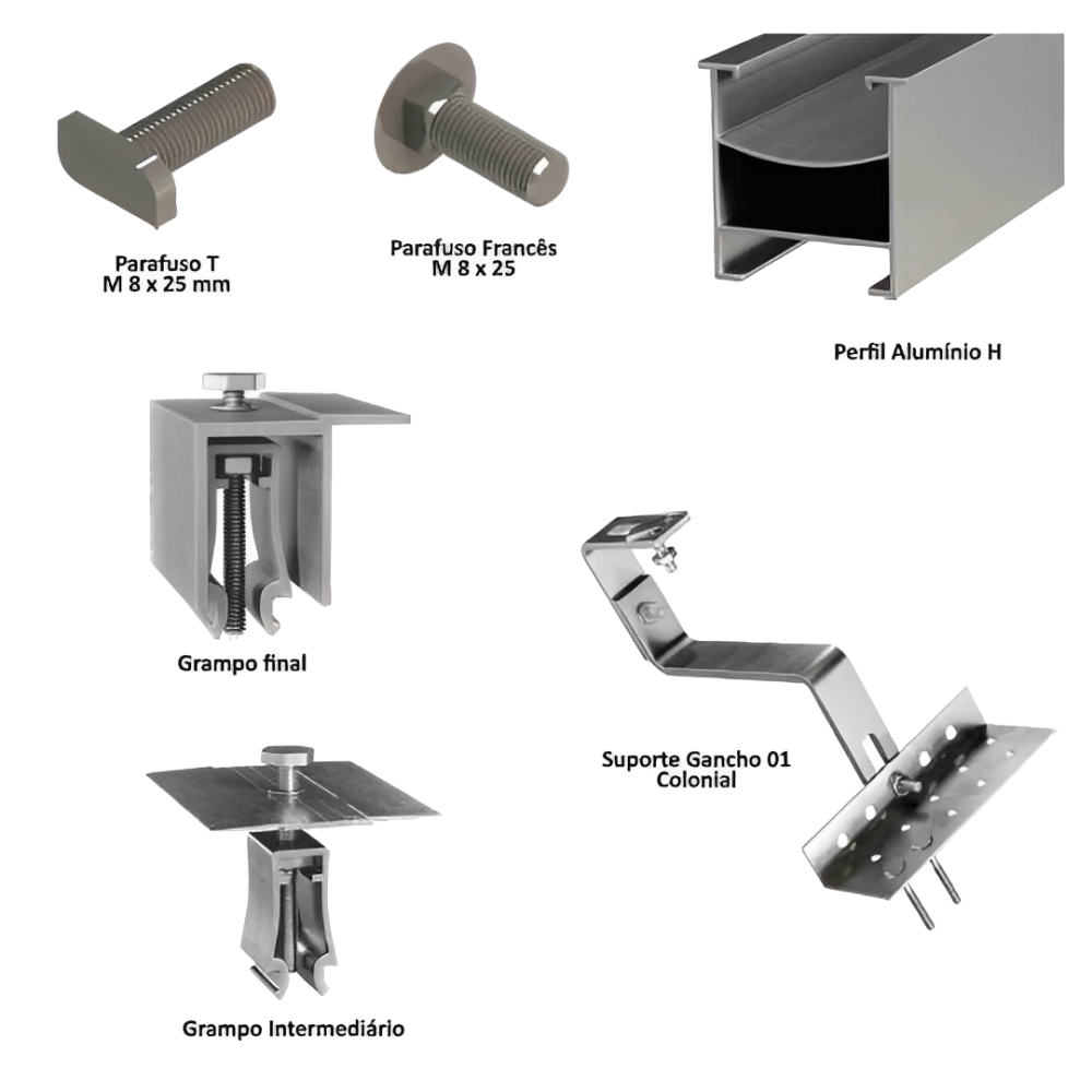 KIT FIXACAO SOLAR COLONIAL 4,8M 4P PTC, PRATYC, 