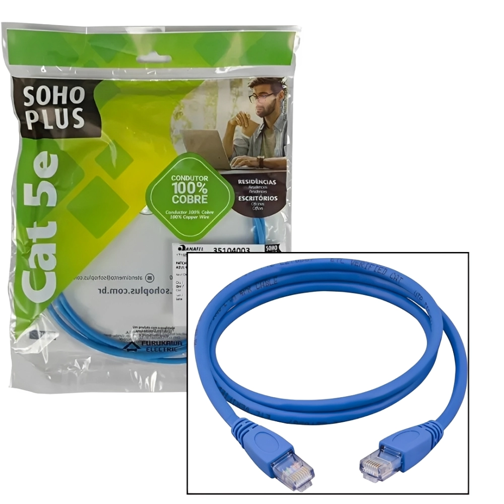 PATCH CORD CAT5E 2,5M AZ  SOHOPLUS FKW, FURUKAWA,