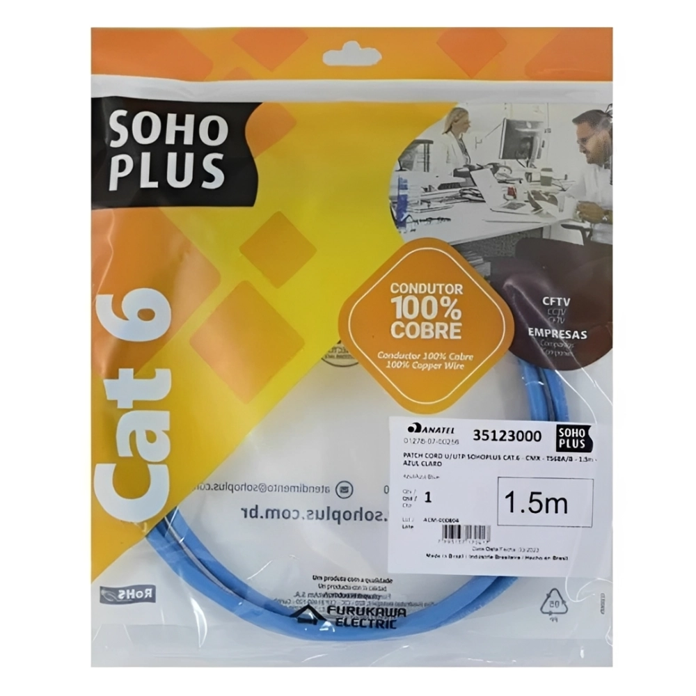 PATCH CORD CAT6 2,5M AZ SOHOPLUS FKW, FURUKAWA, PATCH CORD CAT6 2,5M AZ SOHOPLUS FKW, FURUKAWA,