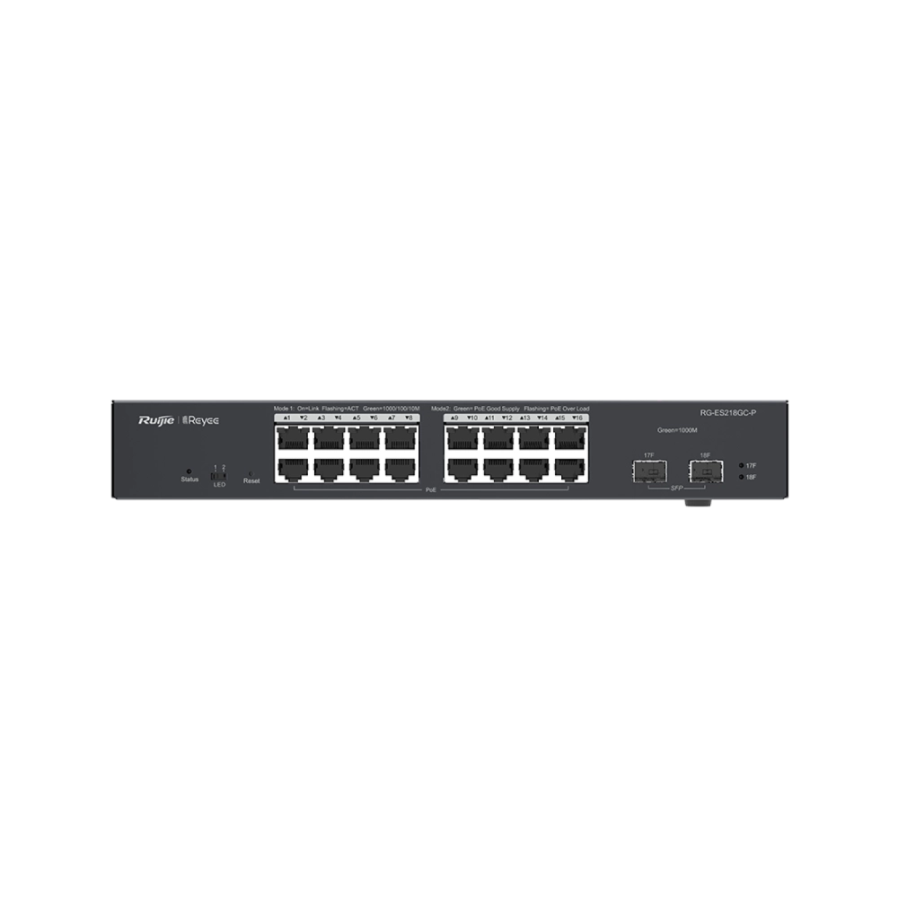 SWITCH POE GER 16P GE+02P SFP RG-ES218GC-P (L2) RJ, RUIJIE, 