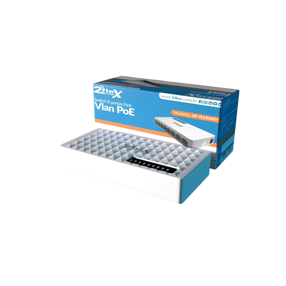 SWITCH POE REVERSO 8P RJ45 10/100 48V VLAN 2FLEX, 2 FLEX TELECOM, 