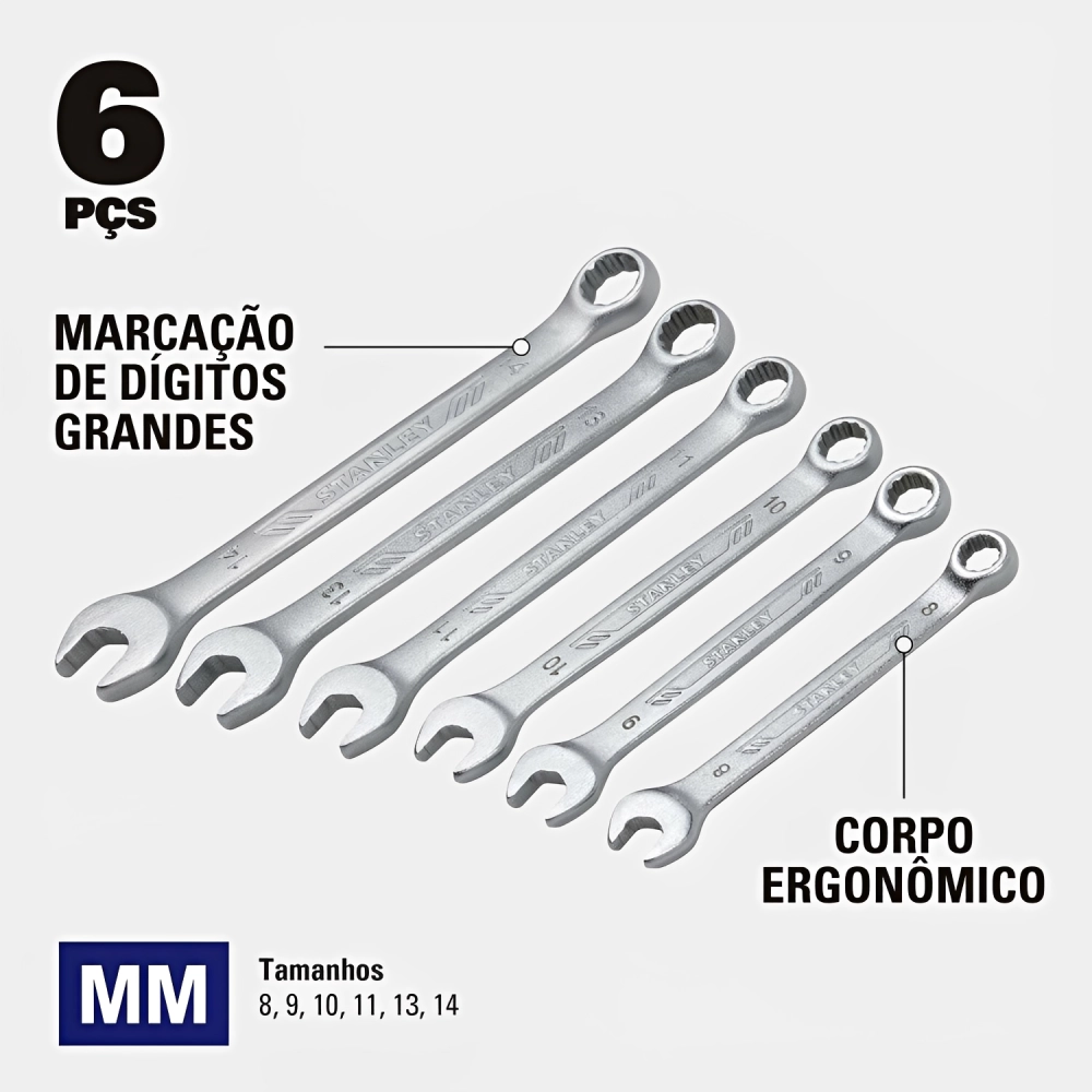 JG DE CHAVES COMBINADAS MM 06 PECAS STANLEY, STANLEY, JG DE CHAVES COMBINADAS MM 06 PECAS STANLEY, STANLEY,
